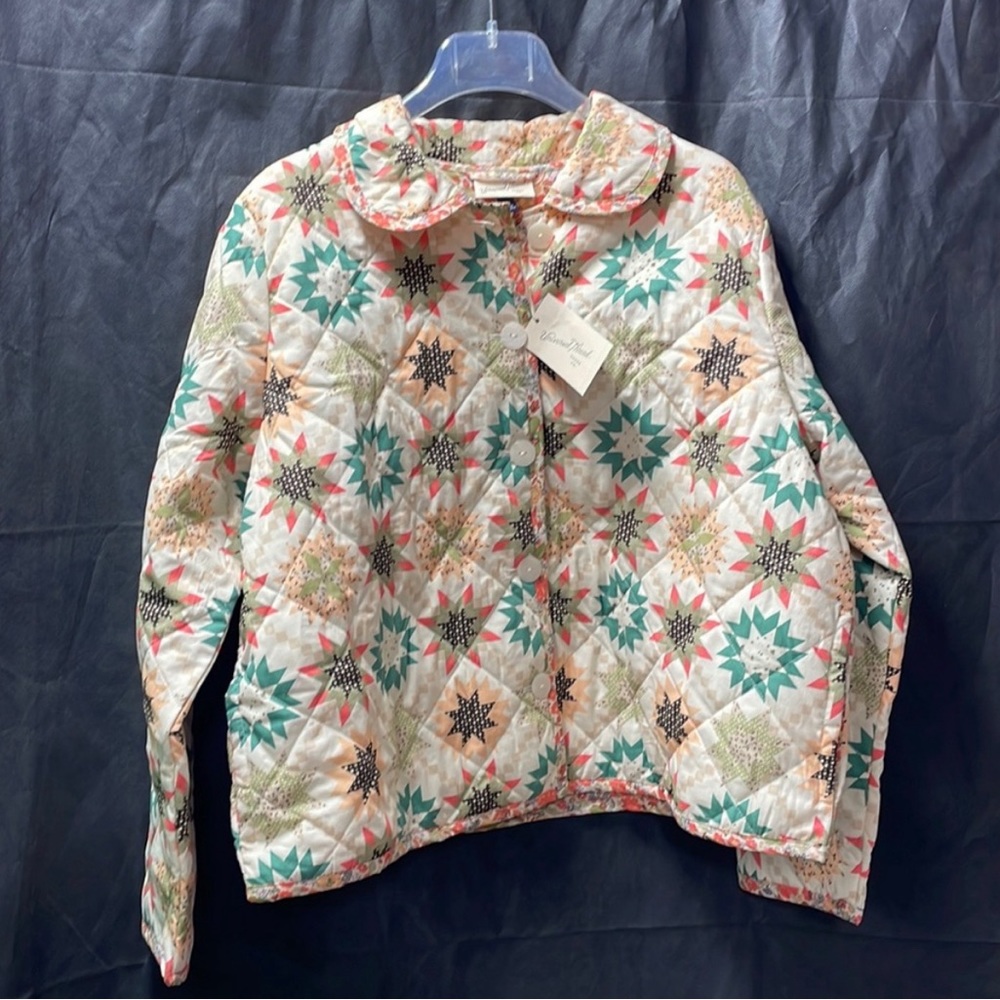 Universal Thread Quilted Star Print Jacket in Cream, Teal, Coral